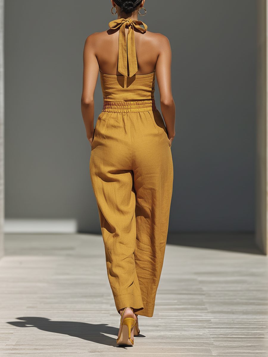 Gabrielle - Combinaison en Lin Jaune Moutarde