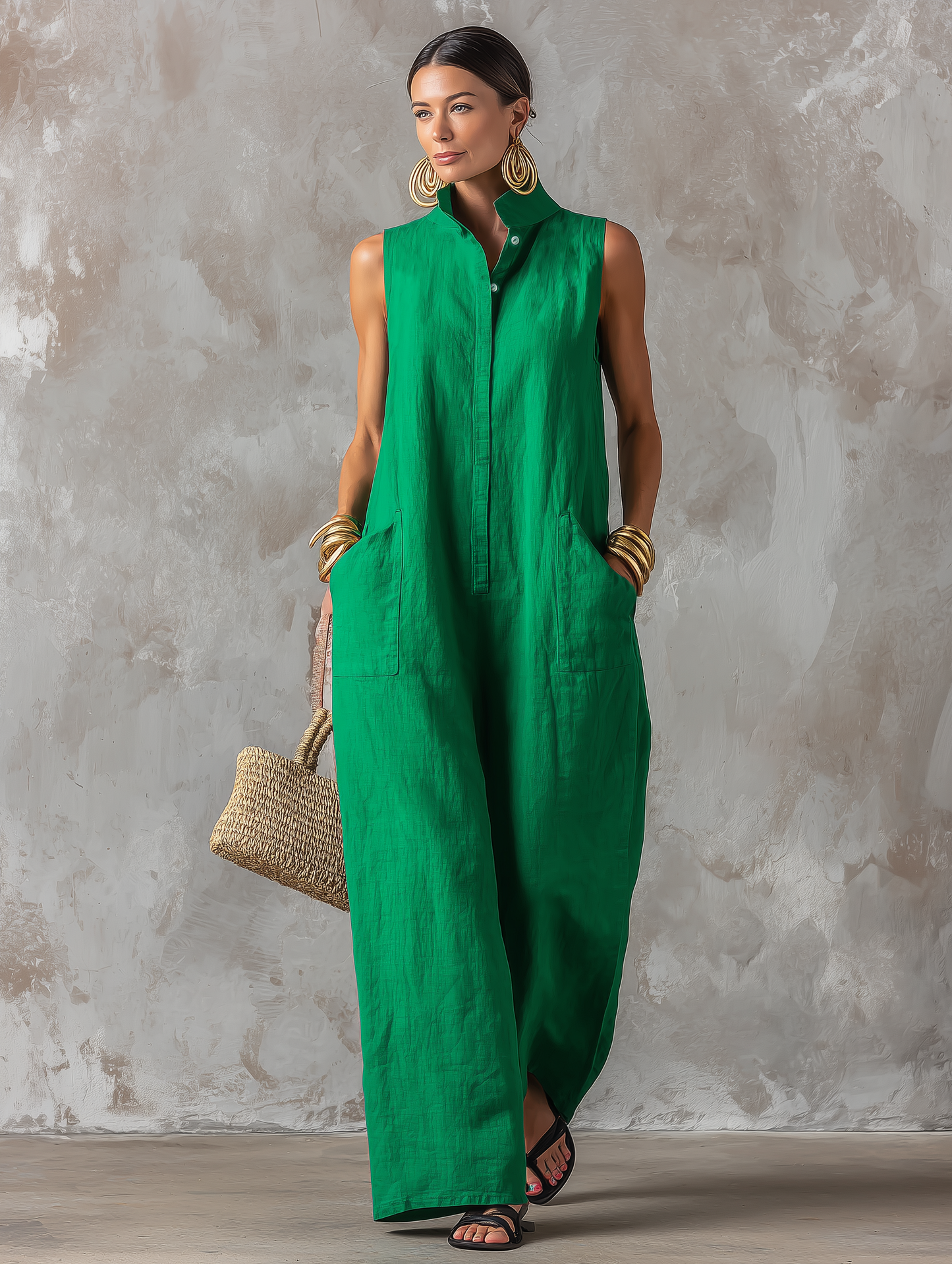 Claire - Combinaison Femme Minimaliste à Coupe Ample en Mélange Lín