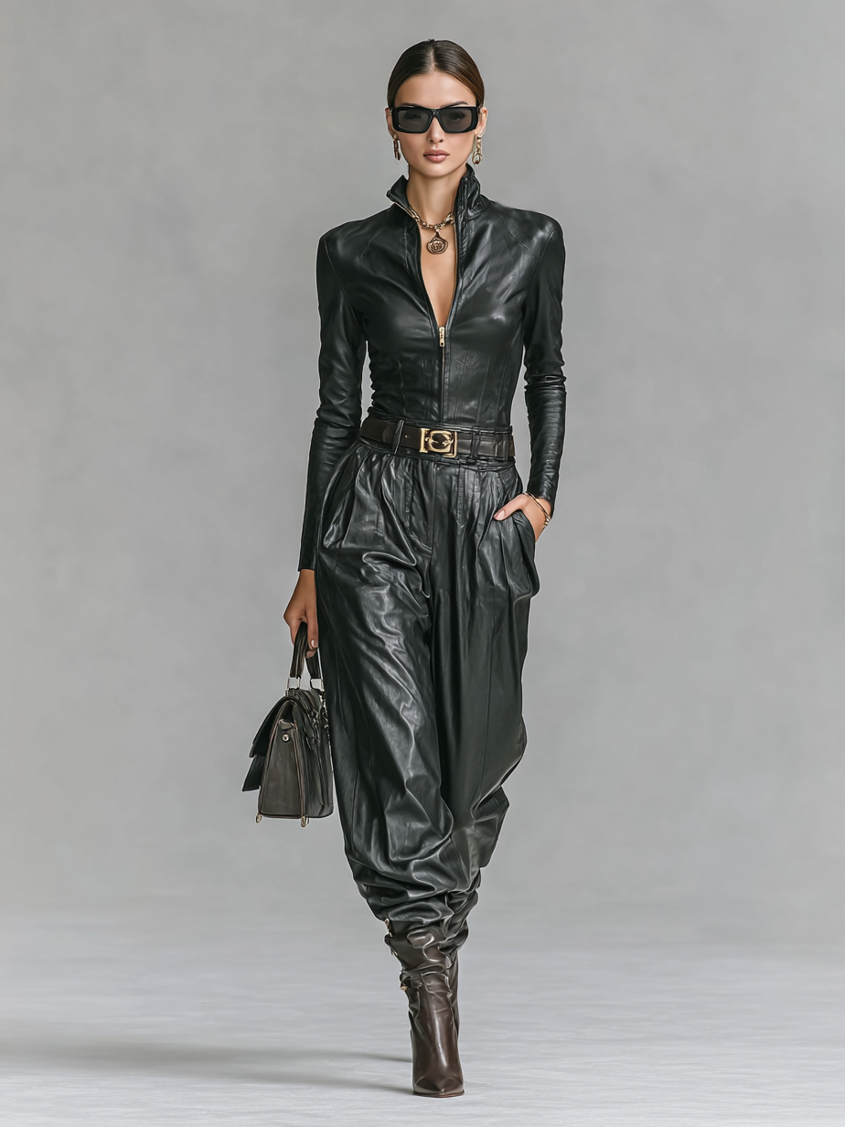 Manon - Ensemble chemise et pantalon en cuir synthétique