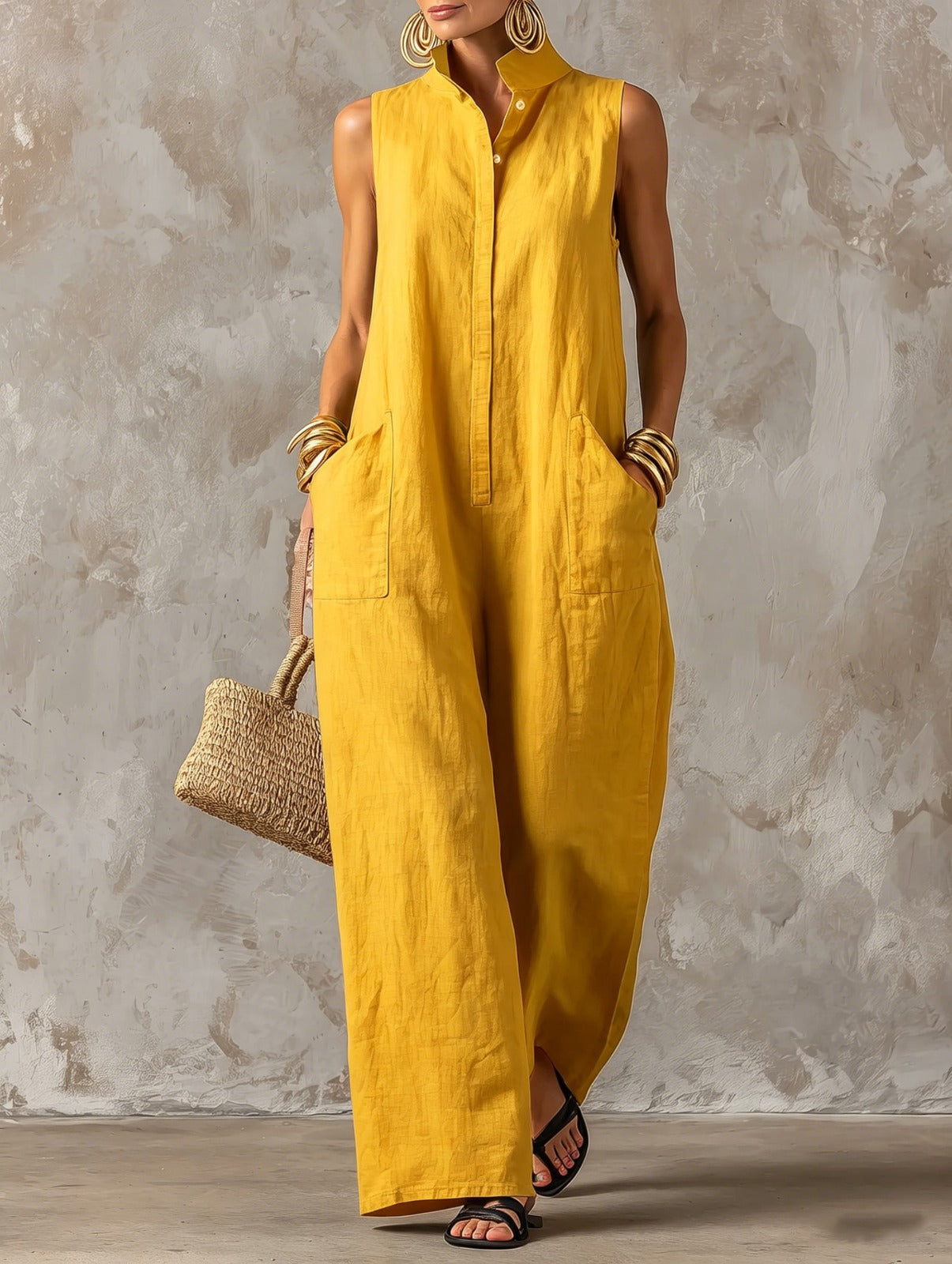 Claire - Combinaison Femme Minimaliste à Coupe Ample en Mélange Lín