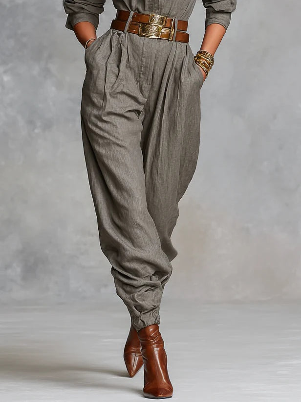 Combinaison Chemise à Manches Longues en Mélange de Coton et Lin