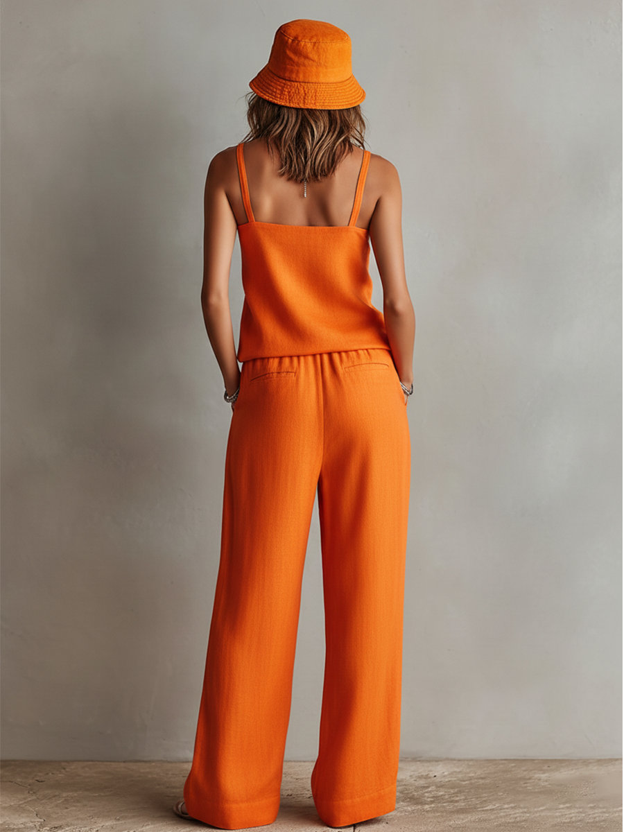 Zoé - Ensemble deux pièces en lin orange pour femme