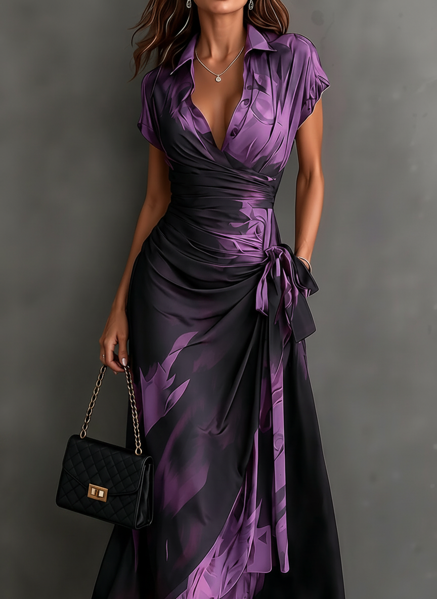Maylis | Robe Midi Portefeuille en Imprimé Abstrait, Violet