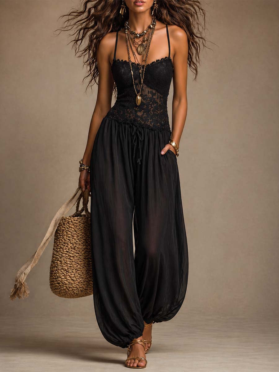 Émeline | Combinaison Harem en Dentelle et Chiffon