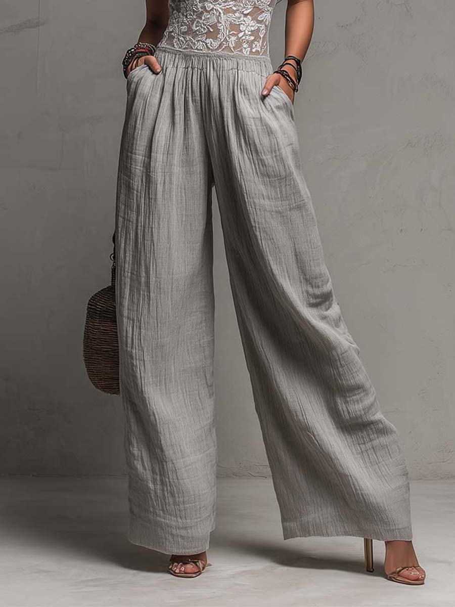 Jumpsuit large à plis en dentelle grise bohème