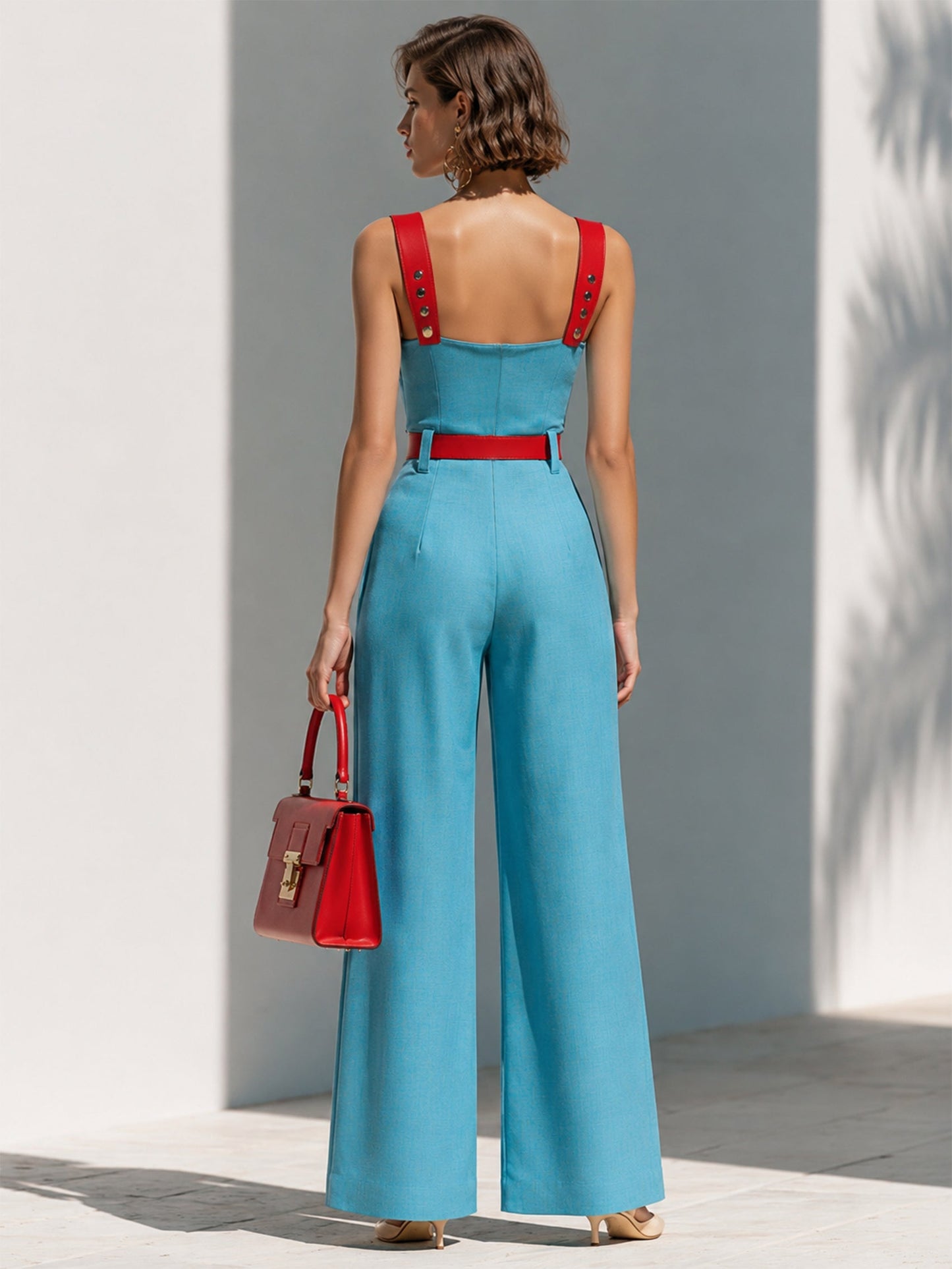 Philippine - Combinaison bicolore rouge et bleu à fines bretelles