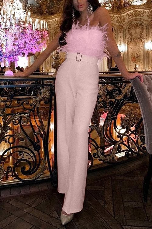 Combinaison Slim Sans Manches Sexy Épaules Nues en Plumes