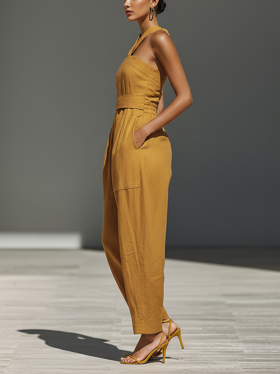Gabrielle - Combinaison en Lin Jaune Moutarde
