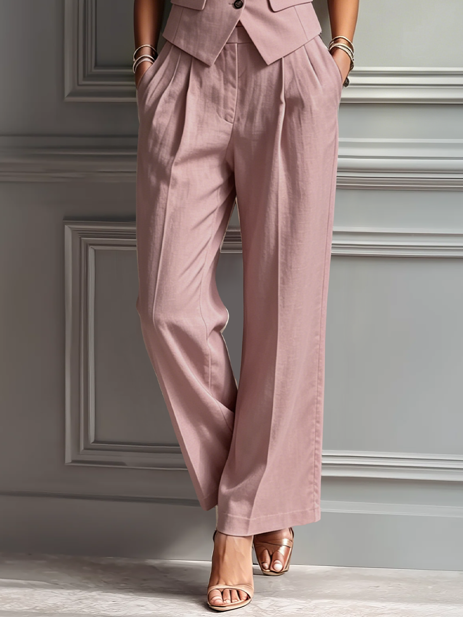 Lilou - Ensemble composé d'une veste sans manches en lin et d'un pantalon large