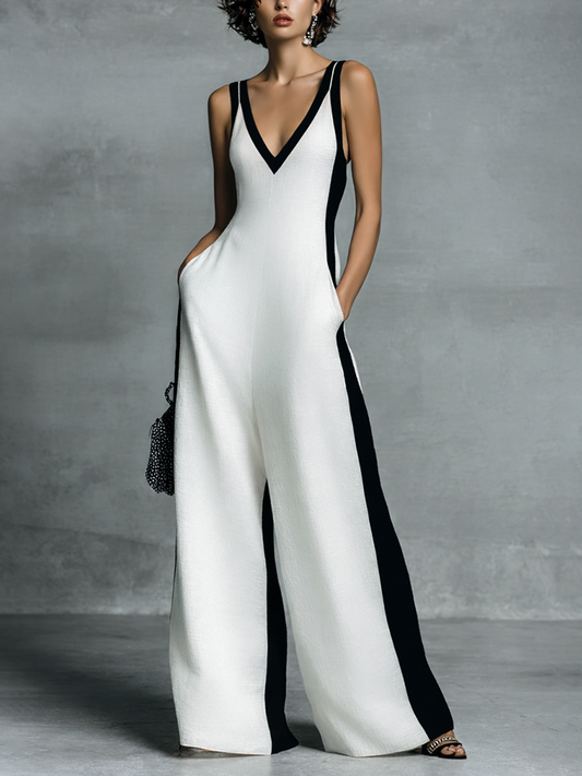 Victoire - Combinaison Femme en Coton Lin Noir et Blanc