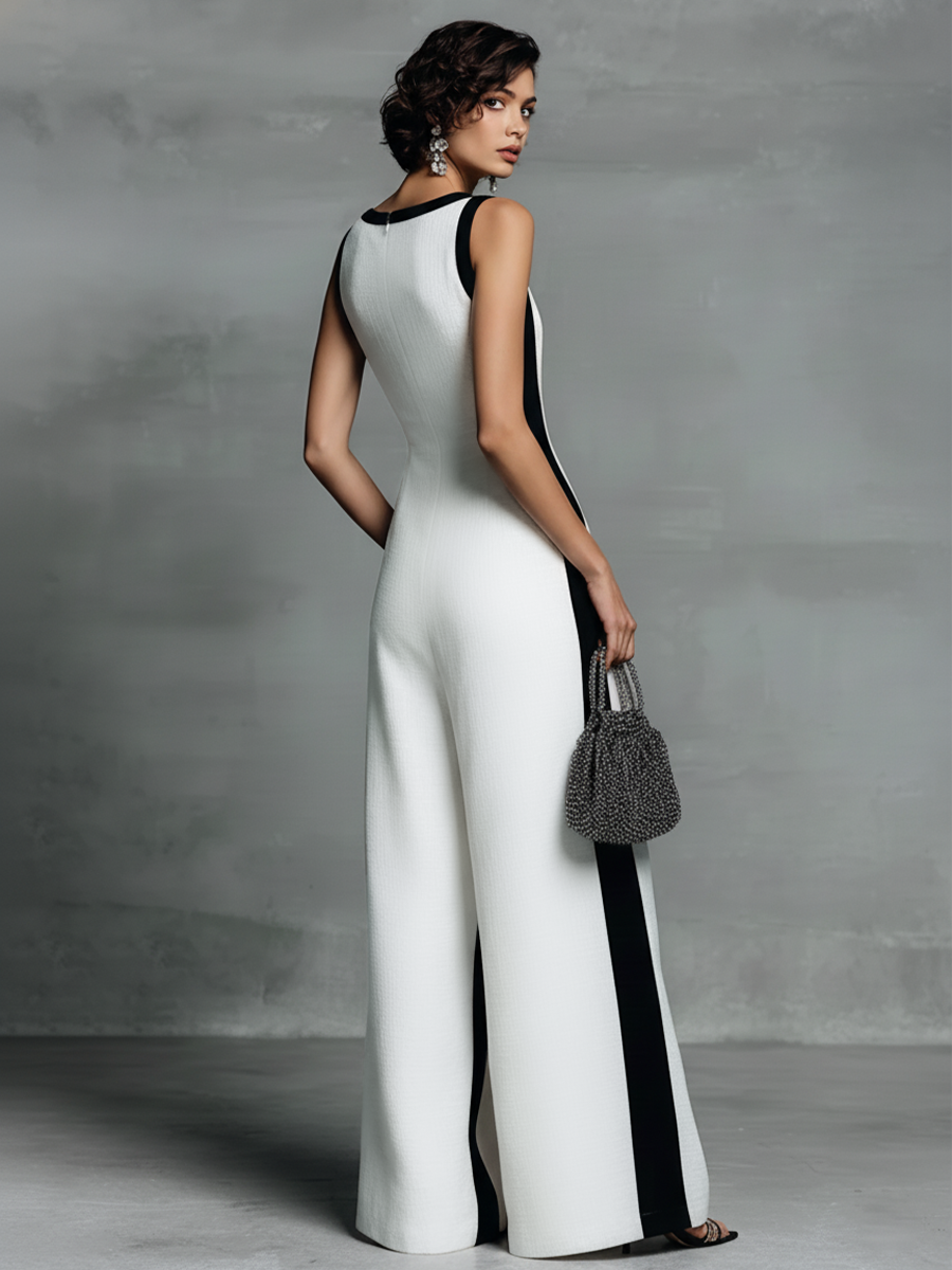 Victoire - Combinaison Femme en Coton Lin Noir et Blanc