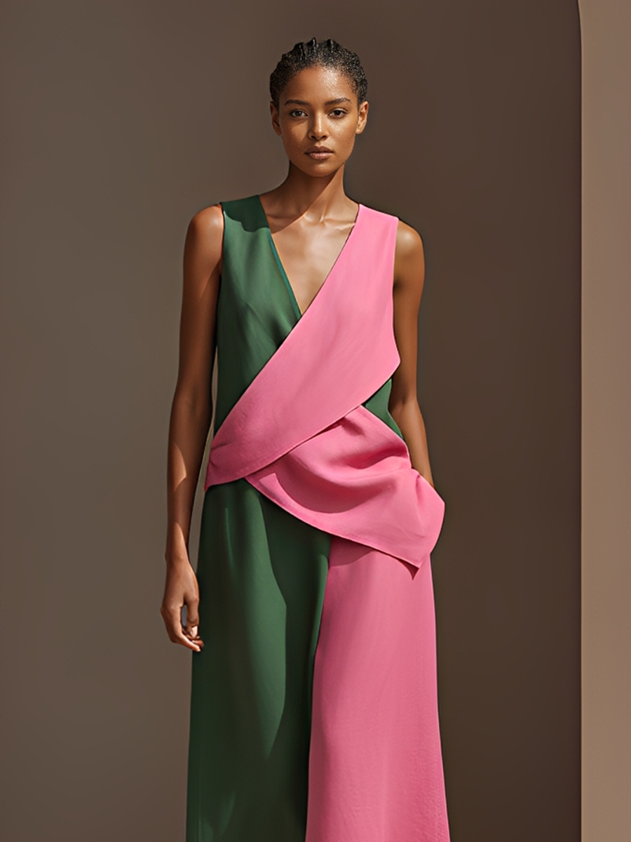 Mélanie - Ensemble nous avons joué avec des nuances vibrantes de rose et de vert, avec un haut croisé en diagonale et un pantalon couleur pierre