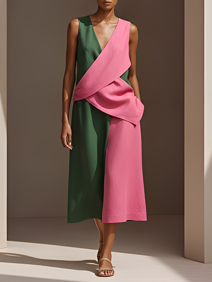 Mélanie - Ensemble nous avons joué avec des nuances vibrantes de rose et de vert, avec un haut croisé en diagonale et un pantalon couleur pierre