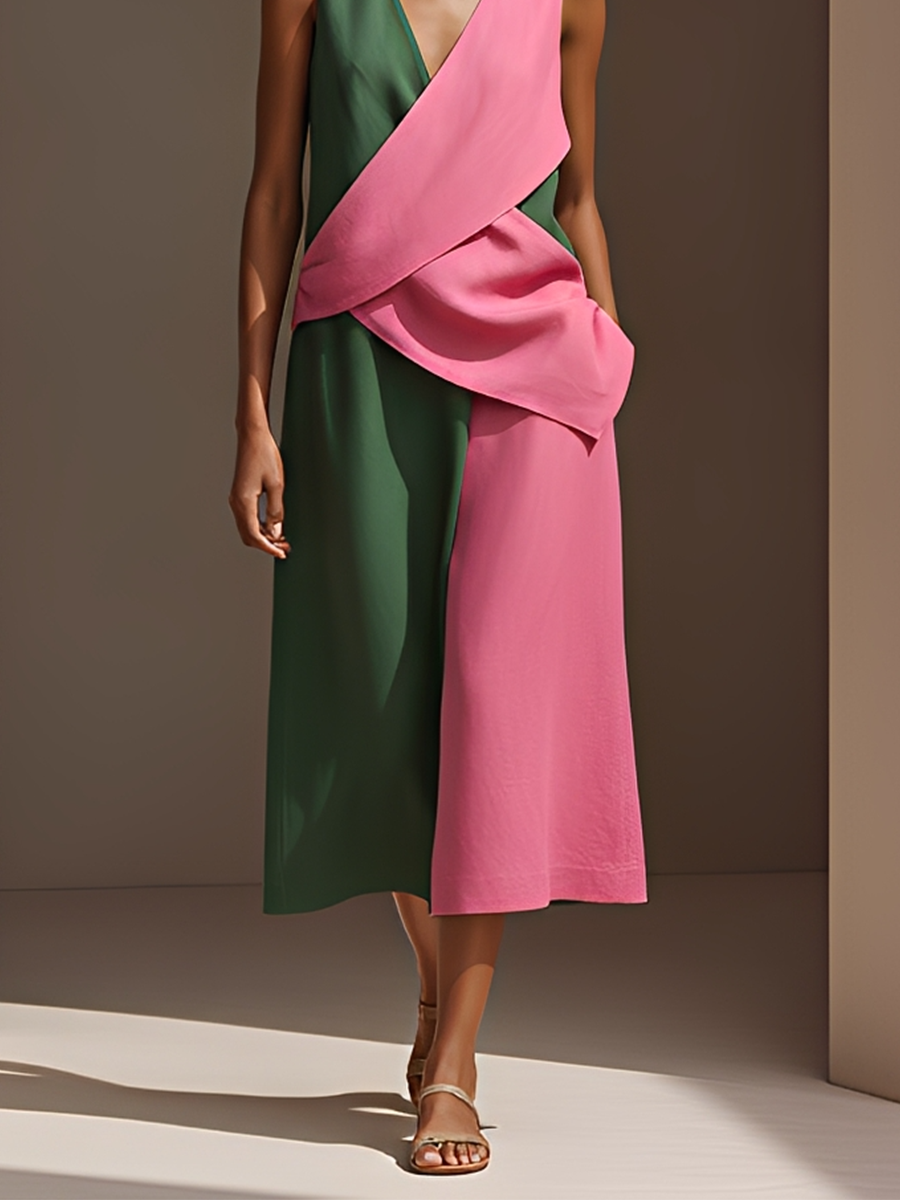 Mélanie - Ensemble nous avons joué avec des nuances vibrantes de rose et de vert, avec un haut croisé en diagonale et un pantalon couleur pierre