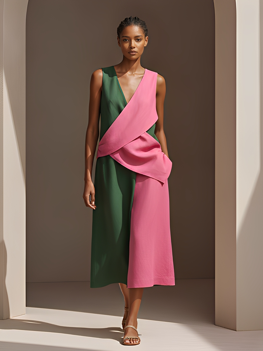 Mélanie - Ensemble nous avons joué avec des nuances vibrantes de rose et de vert, avec un haut croisé en diagonale et un pantalon couleur pierre