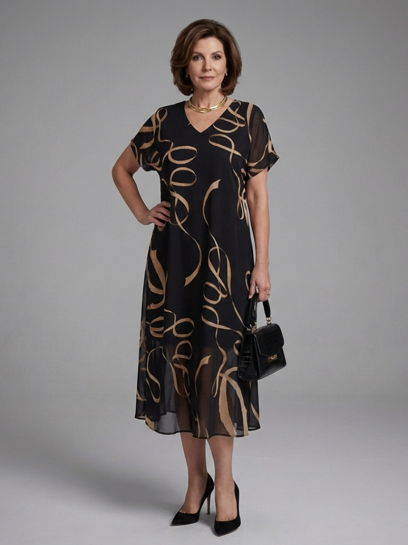 Adèle – Robe midi fluide imprimé abstrait