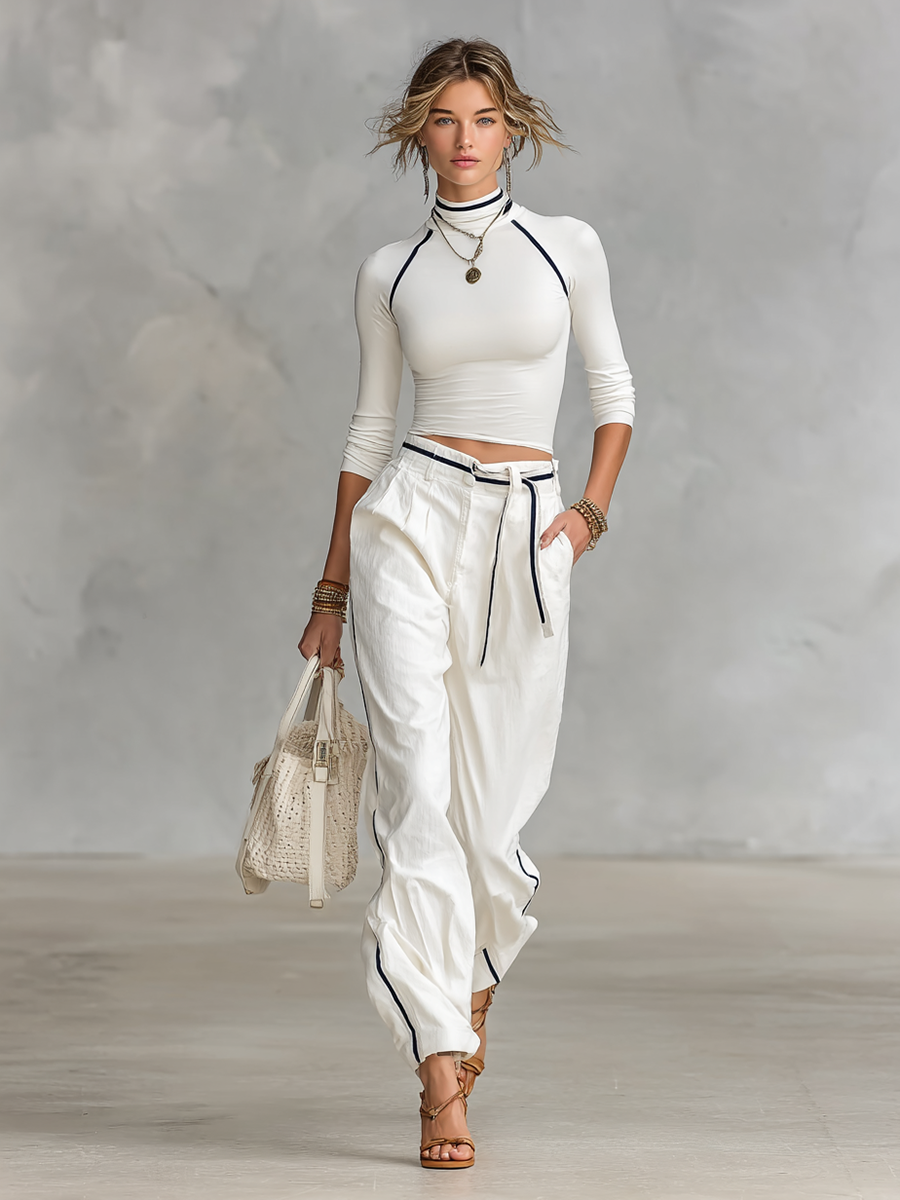 Lena - Ensemble deux pièces composé d'un t-shirt à manches longues et col montant et d'un pantalon droit