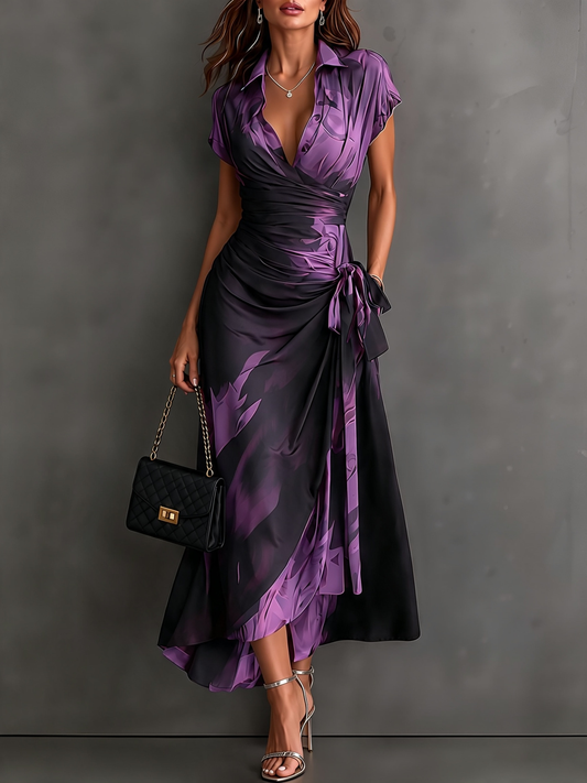 Maylis | Robe Midi Portefeuille en Imprimé Abstrait, Violet