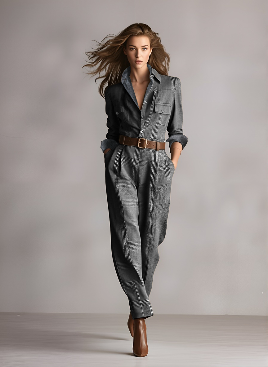 Mirelle - Combinaison utilitaire sophistiquée en tweed marron