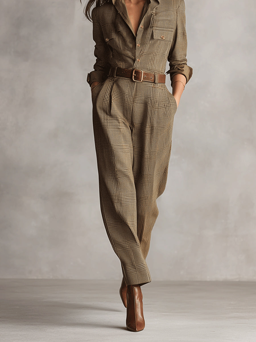 Mirelle - Combinaison utilitaire sophistiquée en tweed marron