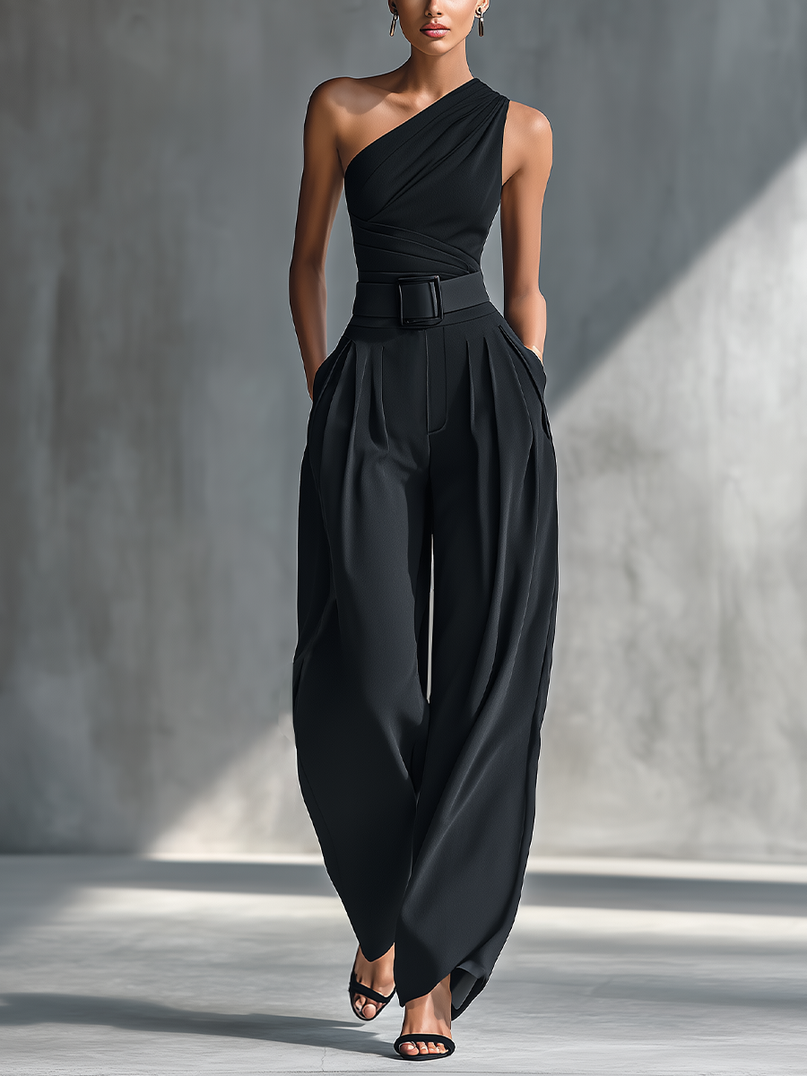 Louna - Pull noir extensible pour femme et pantalon large