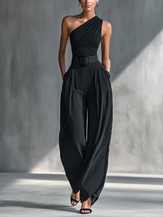 Louna - Pull noir extensible pour femme et pantalon large