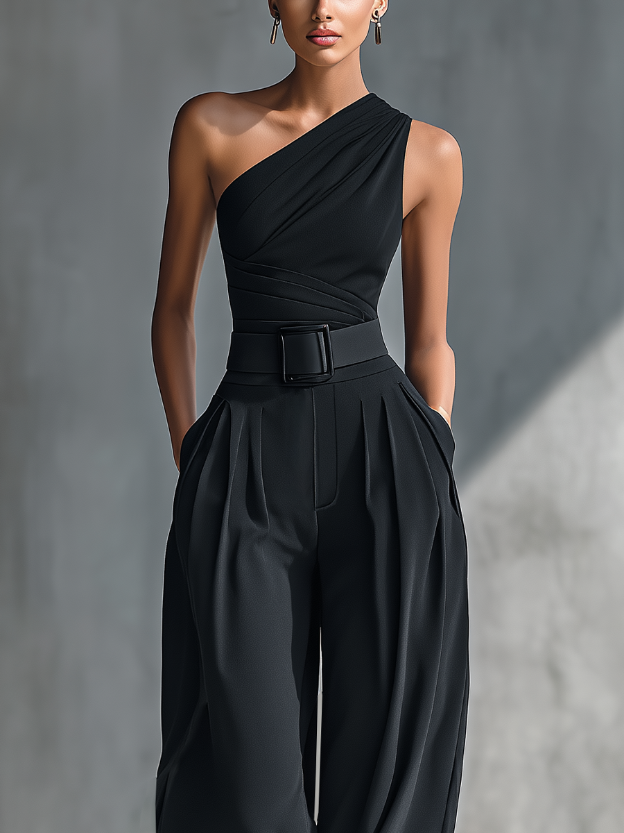 Louna - Pull noir extensible pour femme et pantalon large