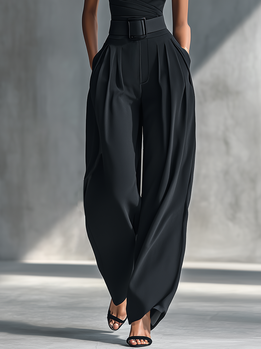 Louna - Pull noir extensible pour femme et pantalon large