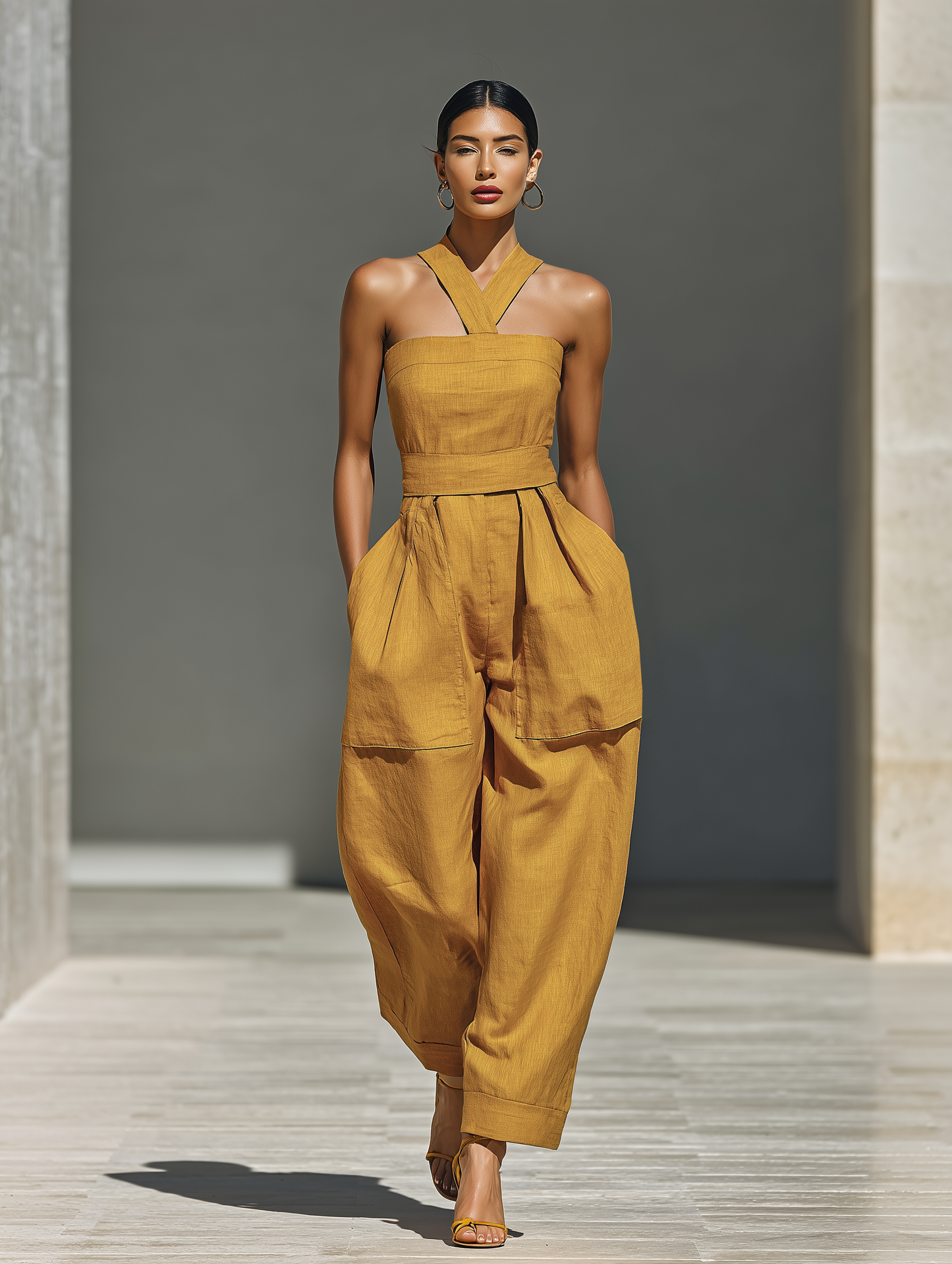 Gabrielle - Combinaison en Lin Jaune Moutarde