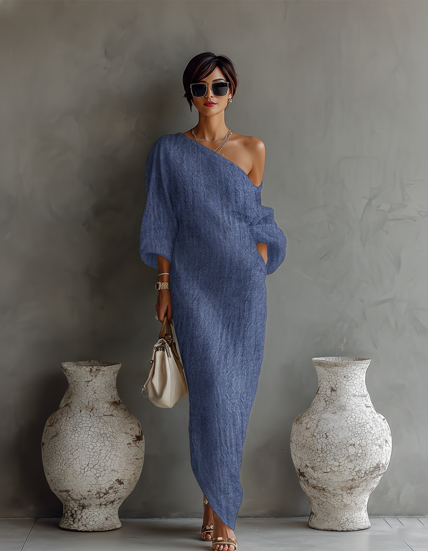 Robe Élégante Flottante en Blanc Ivoire avec Design Off-Shoulder