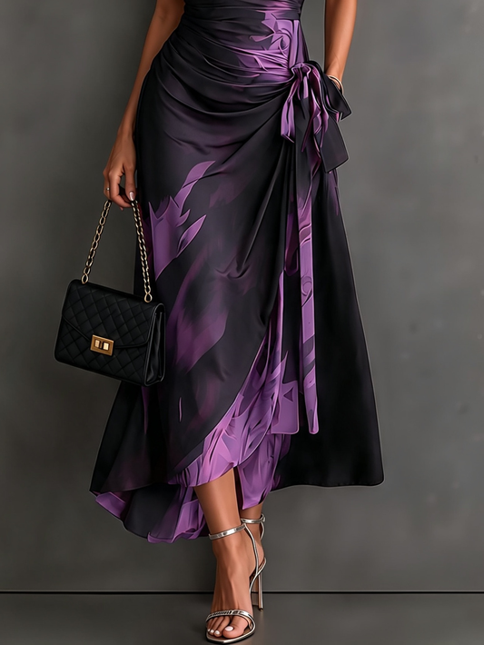 Maylis | Robe Midi Portefeuille en Imprimé Abstrait, Violet