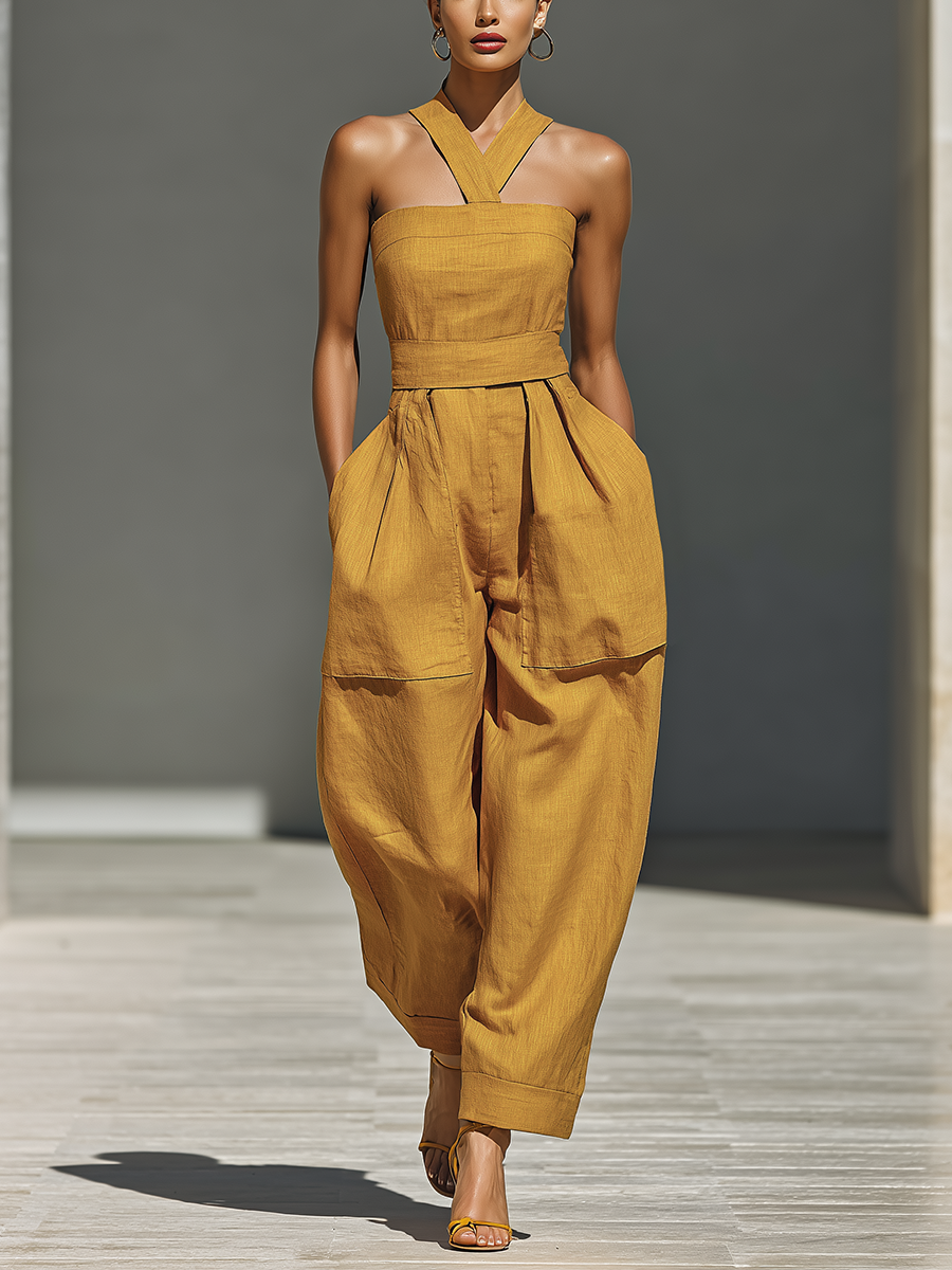 Gabrielle - Combinaison en Lin Jaune Moutarde