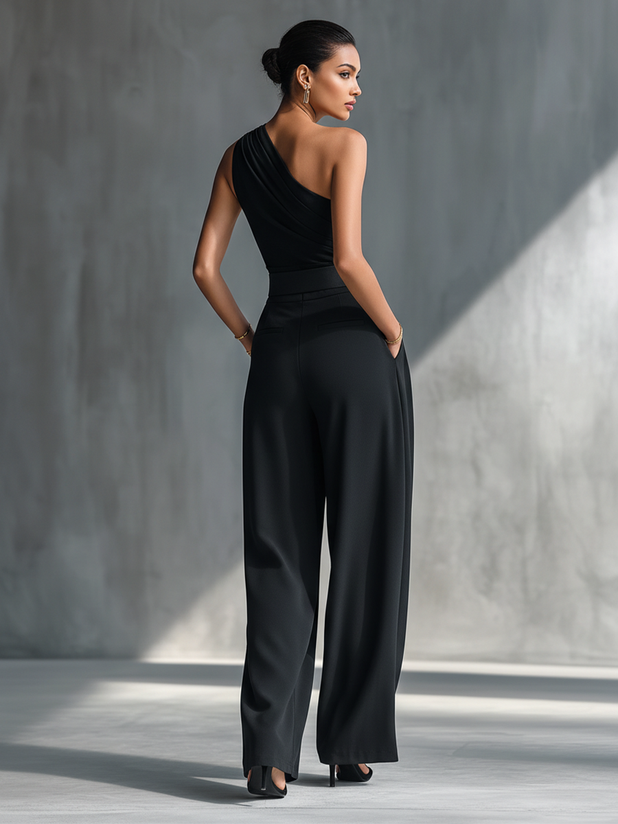 Louna - Pull noir extensible pour femme et pantalon large