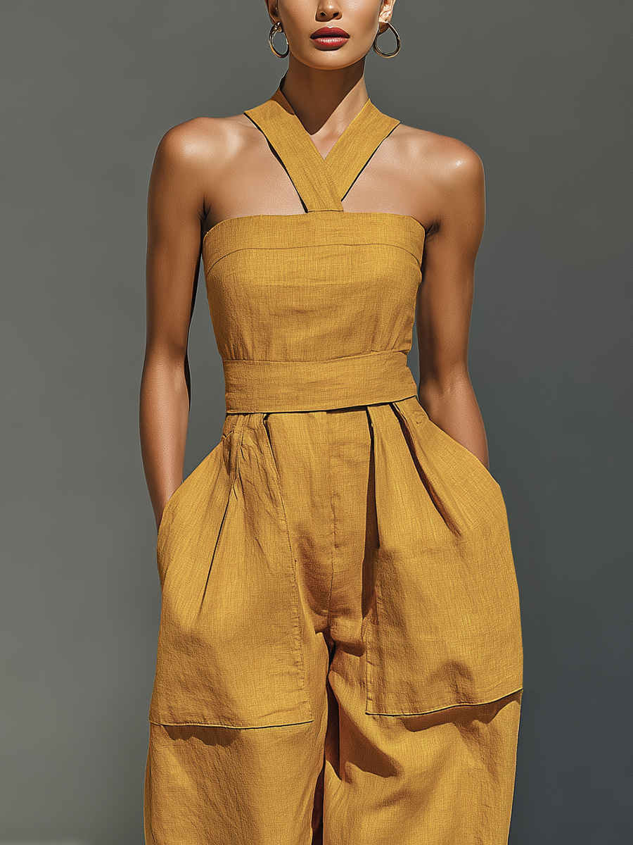 Gabrielle - Combinaison en Lin Jaune Moutarde