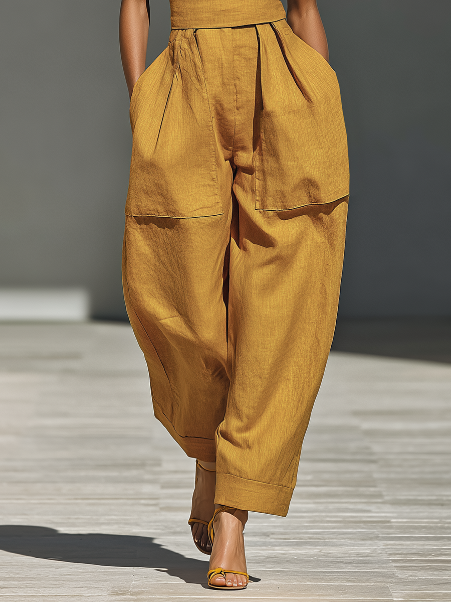 Gabrielle - Combinaison en Lin Jaune Moutarde