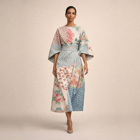 CLEMENTINE | Midi Floral avec Taille Sculptée et Élégance Aérienne