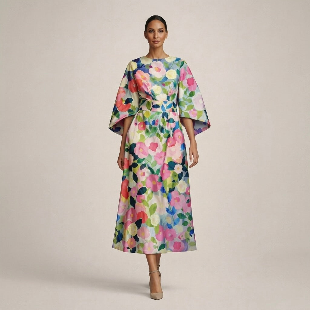 CLEMENTINE | Midi Floral avec Taille Sculptée et Élégance Aérienne