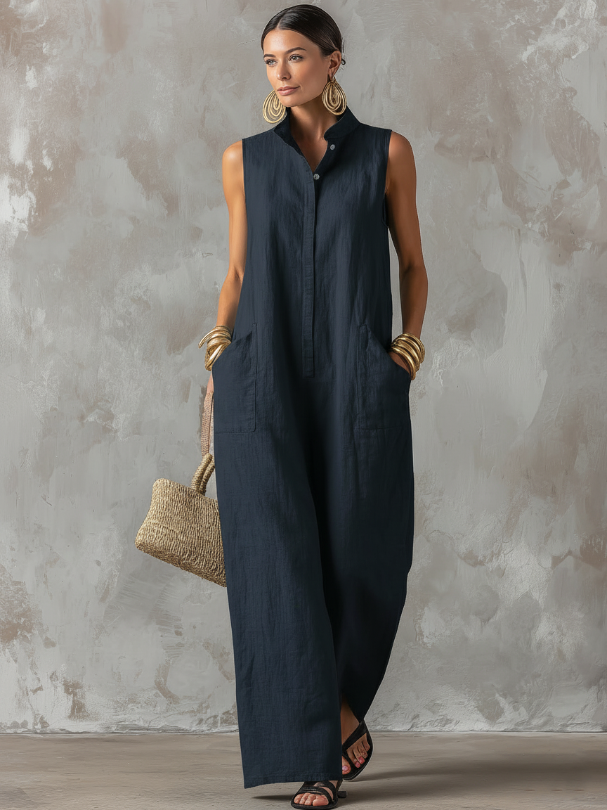 Claire - Combinaison Femme Minimaliste à Coupe Ample en Mélange Lín