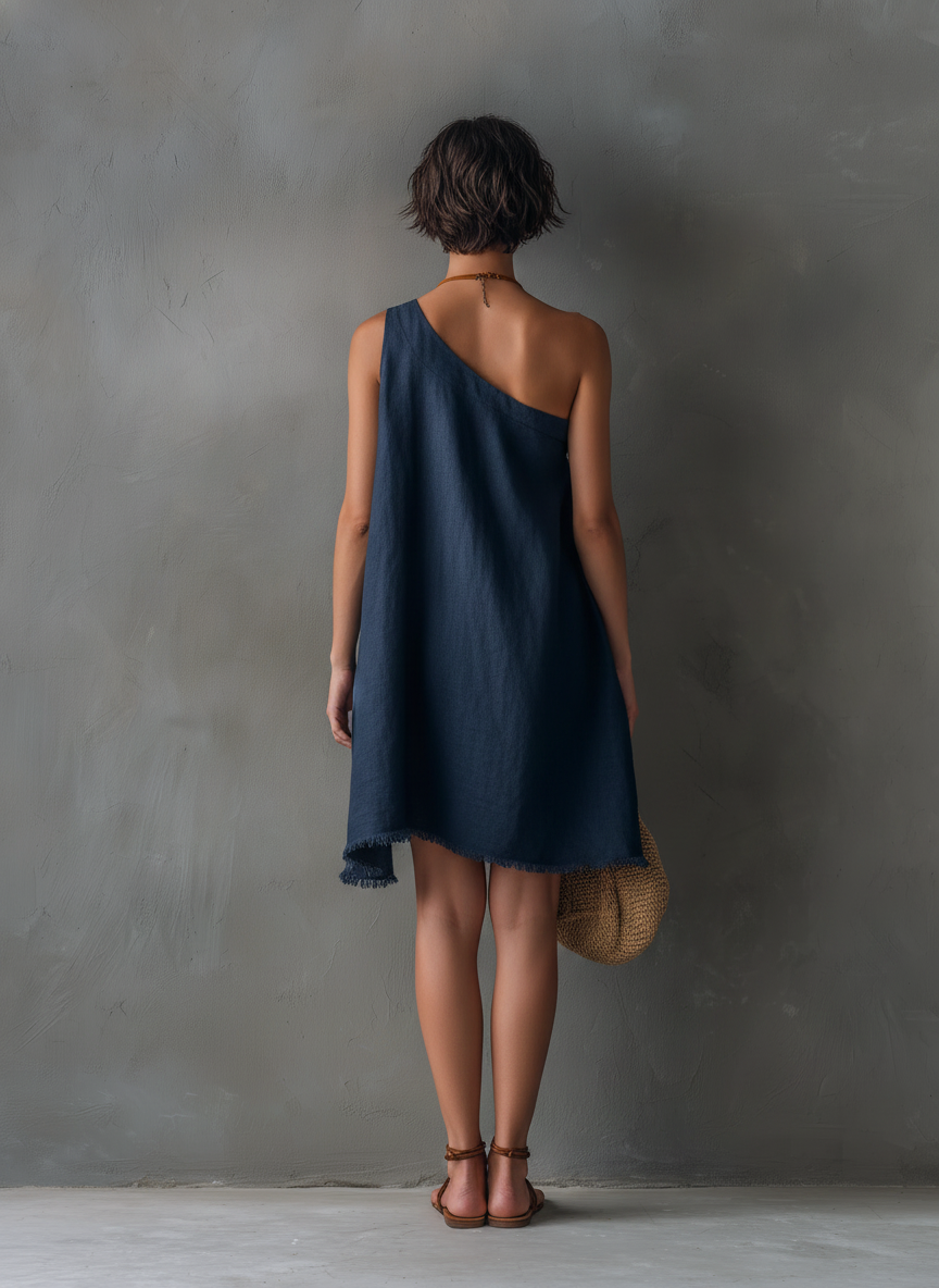 Jade - Robe Mini Sans Manches Minimaliste en Mélange Lin