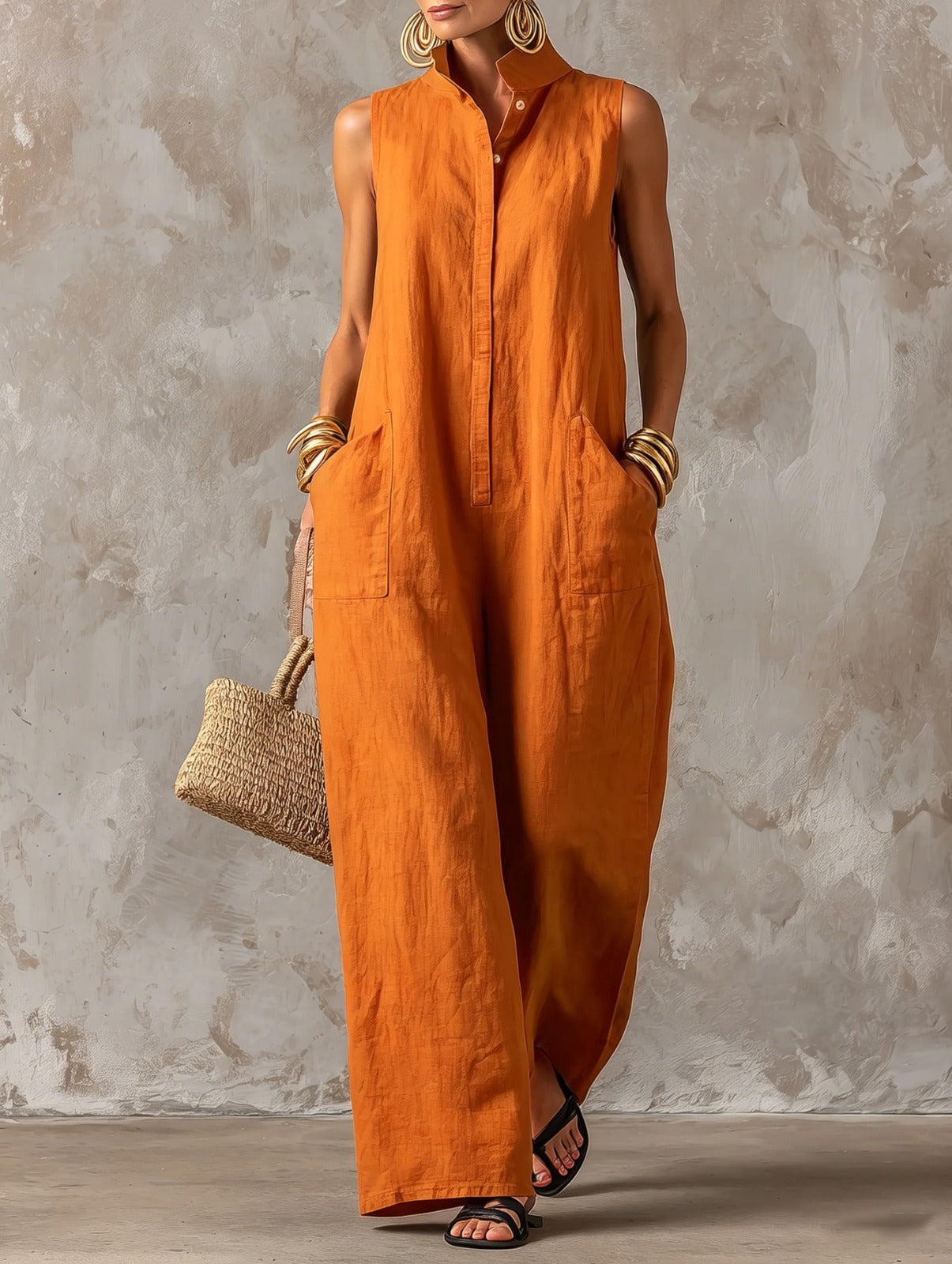 Claire - Combinaison Femme Minimaliste à Coupe Ample en Mélange Lín