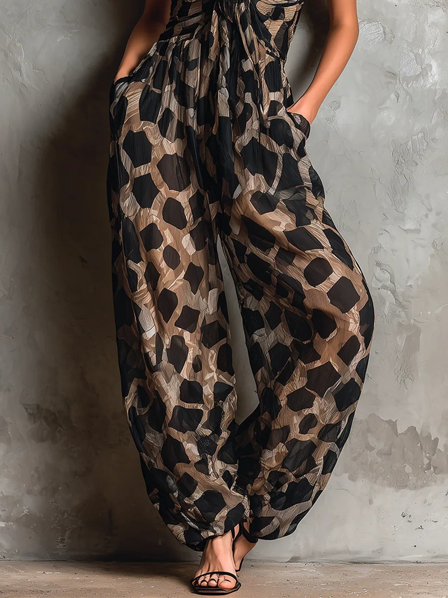 Rolande | Combinaison en Chiffon Noir Animalier