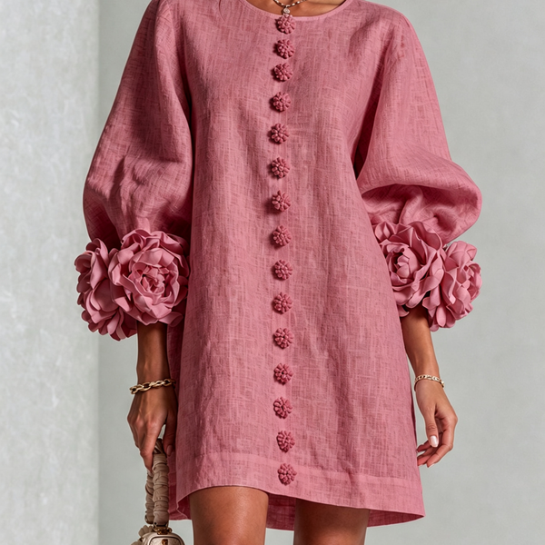 Adeline - Robe courte boutonnée à imprimé floral vintage et manches fleuries spectaculaires
