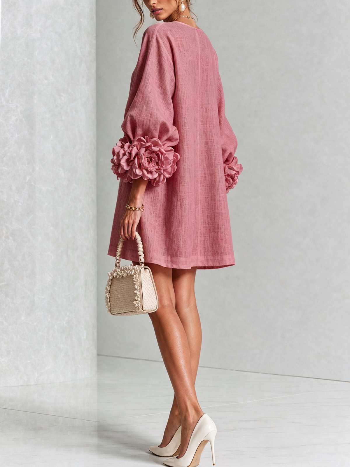 Adeline - Robe courte boutonnée à imprimé floral vintage et manches fleuries spectaculaires
