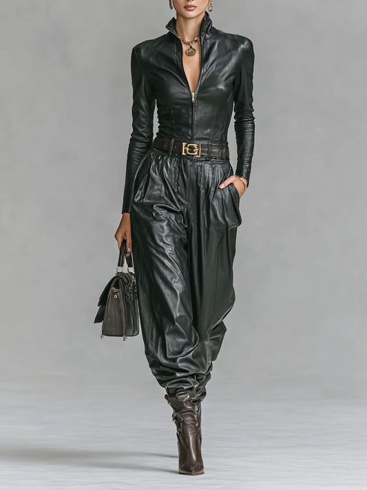 Manon - Ensemble chemise et pantalon en cuir synthétique