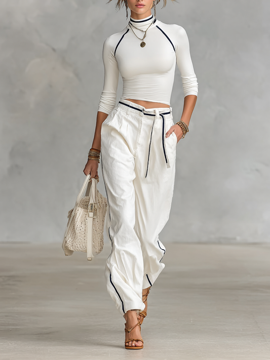 Lena - Ensemble deux pièces composé d'un t-shirt à manches longues et col montant et d'un pantalon droit