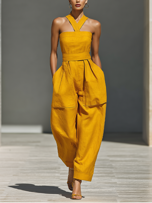 Gabrielle - Combinaison en Lin Jaune Moutarde