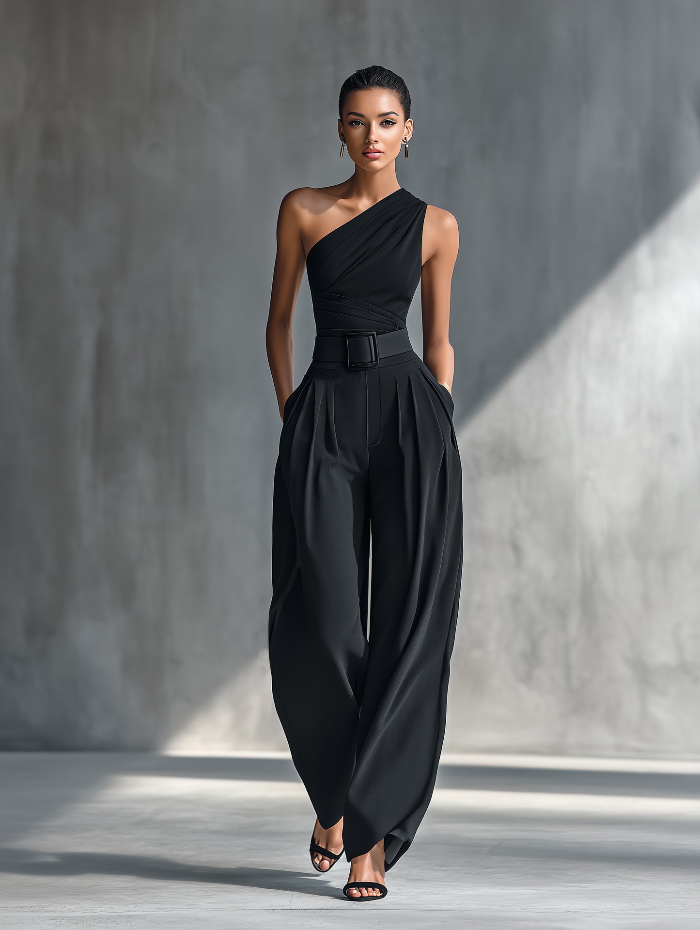 Louna - Pull noir extensible pour femme et pantalon large