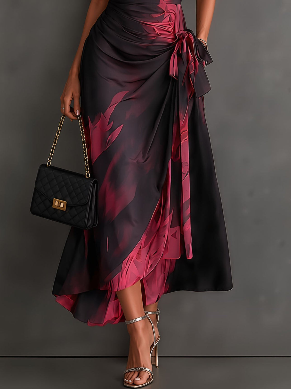 Gwendoline | Robe Midi Portefeuille en Imprimé Abstrait, Bordeaux